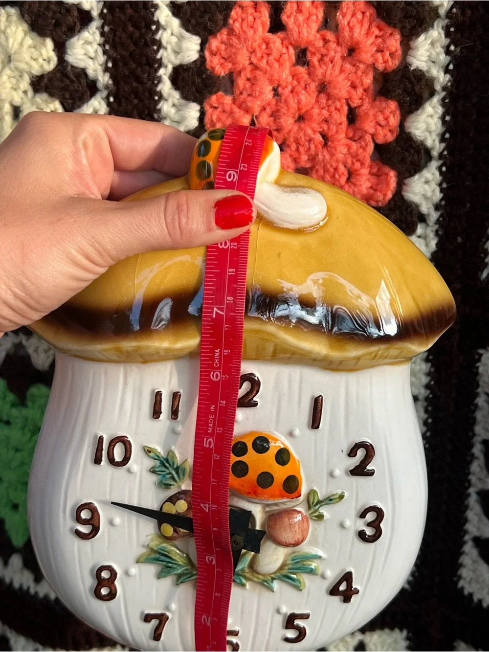 Vintage 1976 Sears Roebuck Japan Ceramic Mushroom Wall Clock